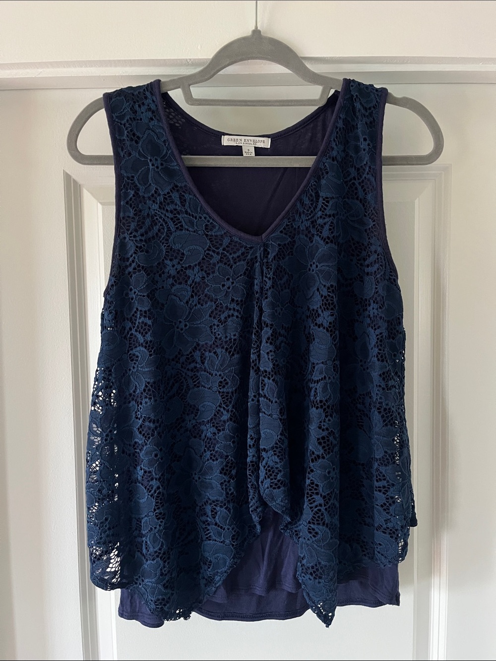 Green Envelope Navy Floral Lace Blouse